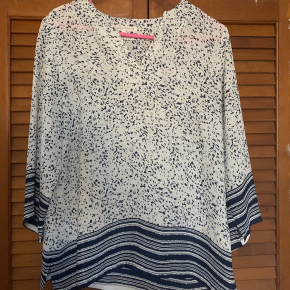 Tops - White and blue printed blouse